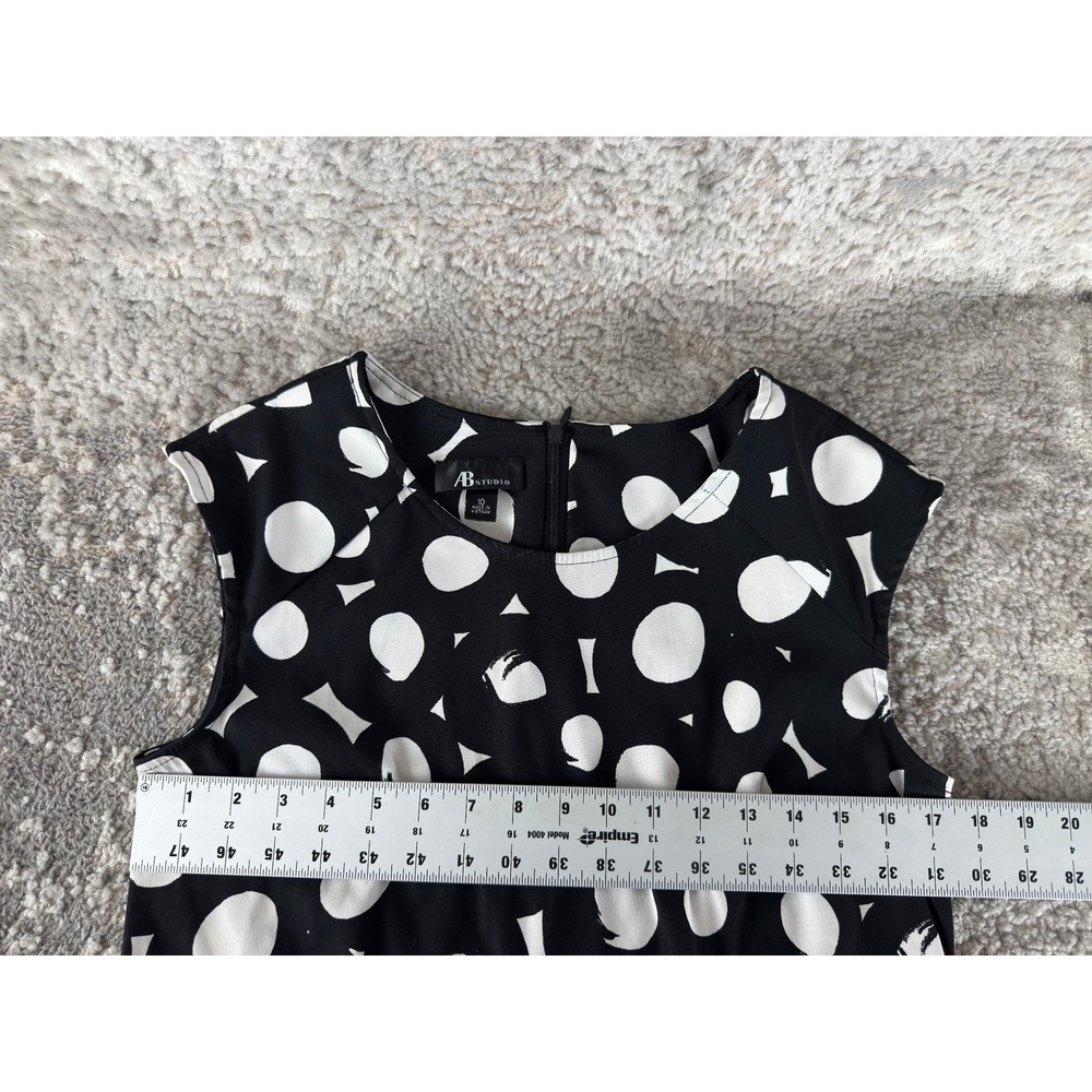 AB Studio Size 10 Polka Dot Abstract Shift Dress Black White Sleeveless Women - Picture 4 of 9